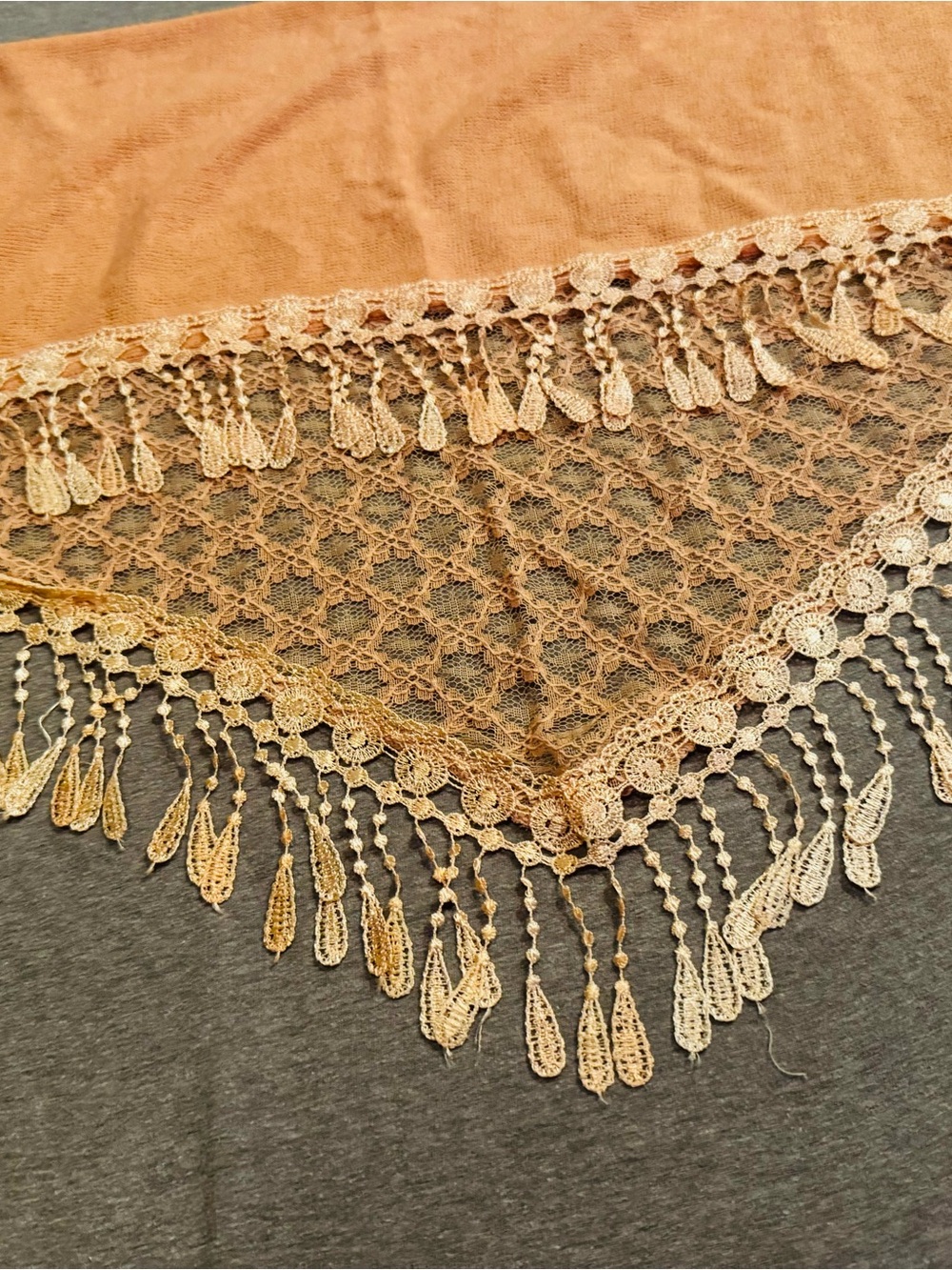 Peach Lace-Trim Women's Shawl - Picture 4 of 4